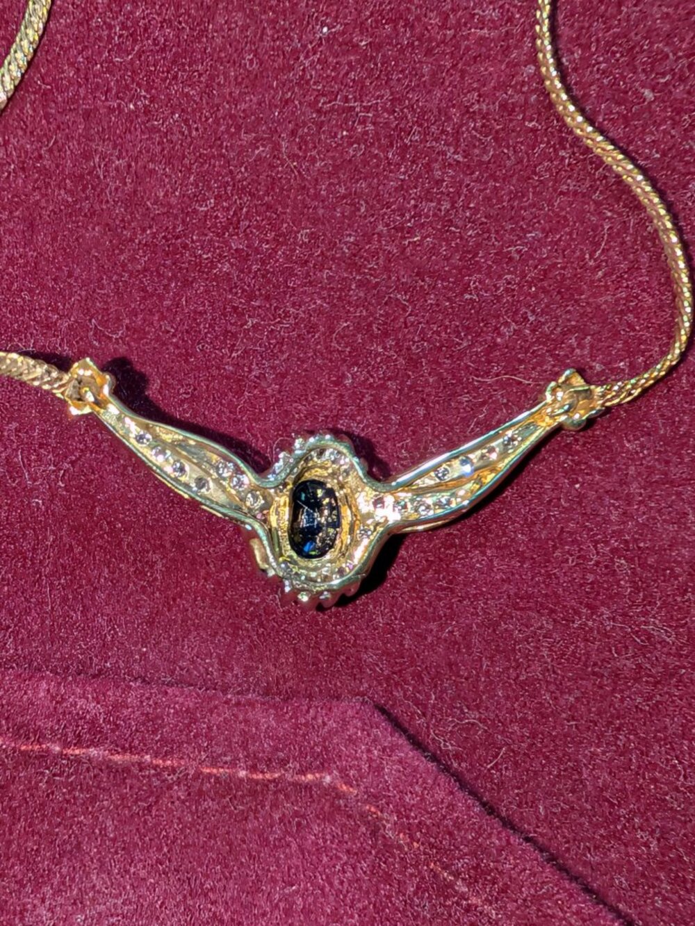 Natural Blue Sapphire & Diamond Necklace 10k Yellow Gold 17" necklace - Picture 5 of 6